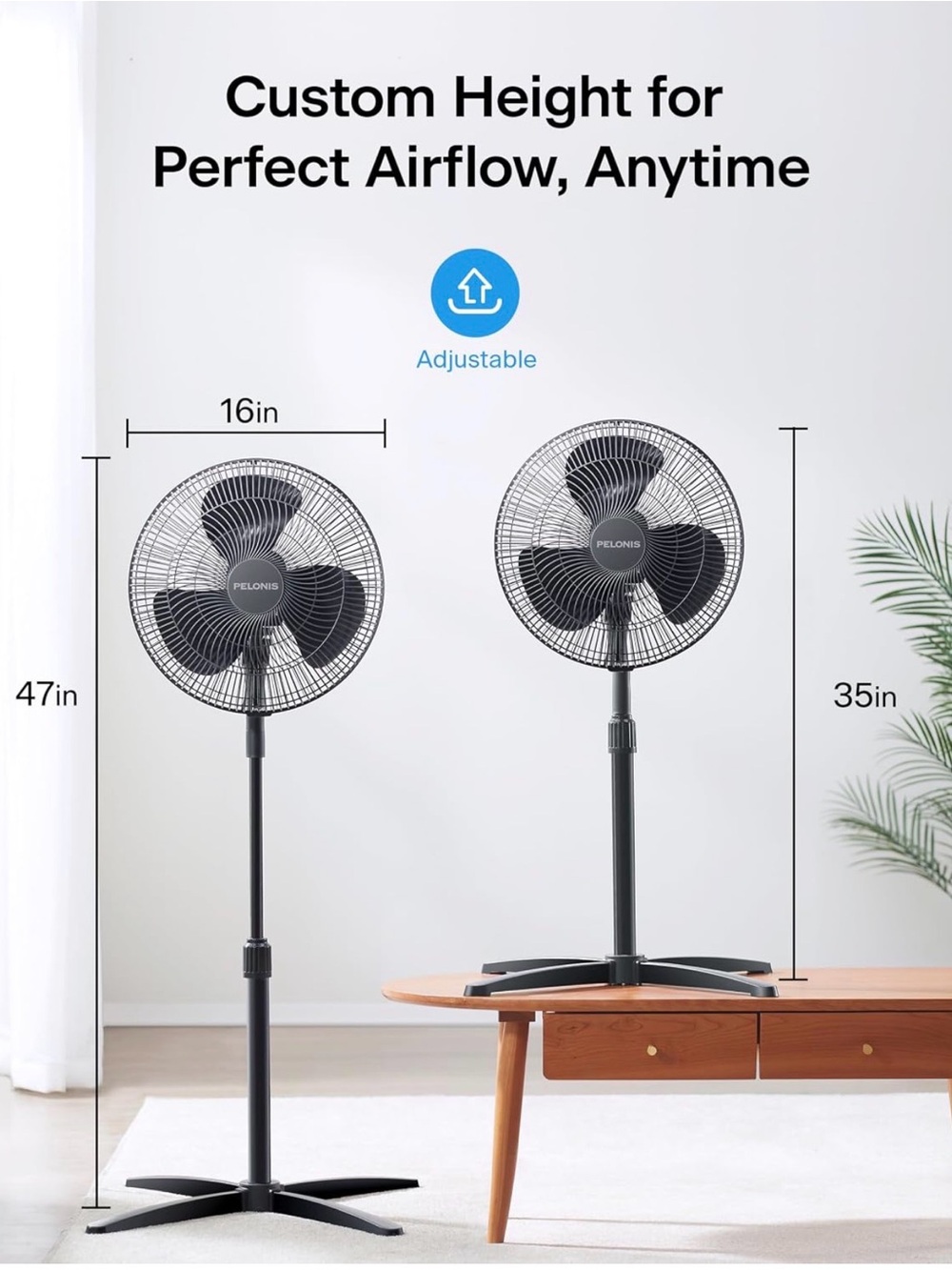 Pelonis Black Oscillating Pedestal Fan - Picture 2 of 11